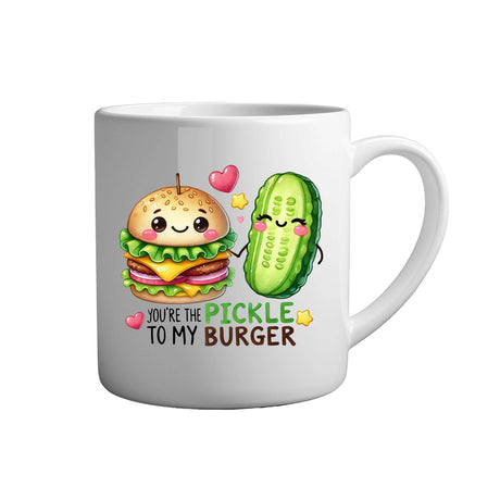 Tassen mit Sprüchen Youre the pickle to my burger weiße Keramik Tasse