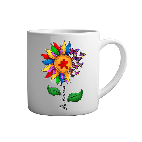 Tassen mit Sprüchen be kind mit Blume weiße Keramik Tasse