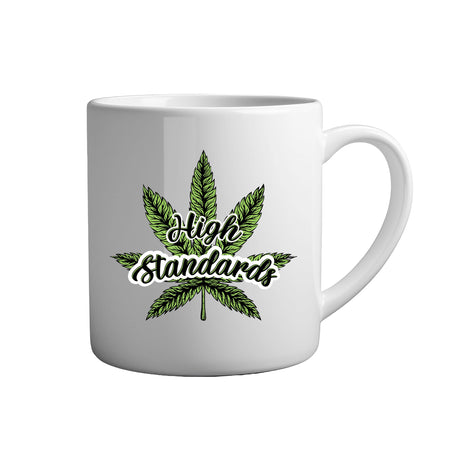 Tassen mit Sprüchen high standards weiße Keramik Tasse